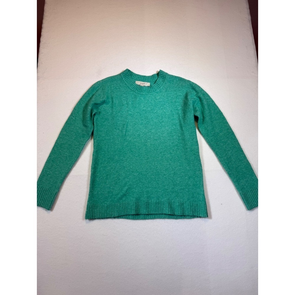 LOFT Green Crew Neck Long Sleeve Sweater XS Extra Small Pullover Knit